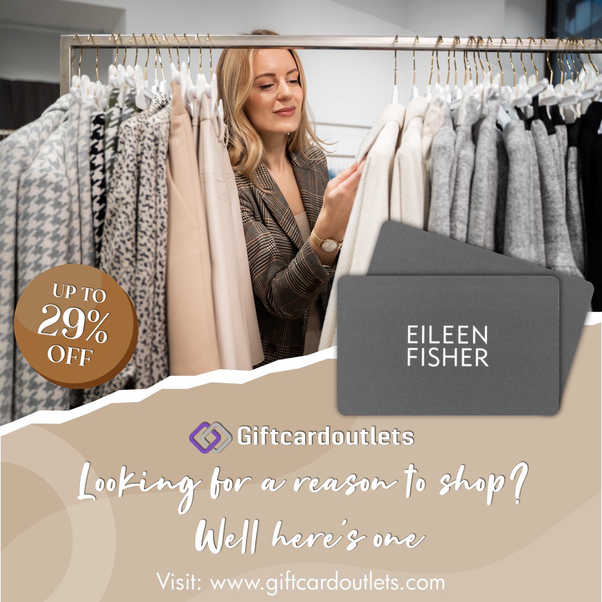 giftcardoutlets's tweet photo. Looking for a reason to shop? Well here's one get up to 29% off discounts on Eileen Fisher Gift Cards at Gift Card Outlets
https://t.co/Ww2pYyTKWX
#eileenfisher #shopping #giftcards #GiftcardOutlets #USA https://t.co/sHPn9JU9Du