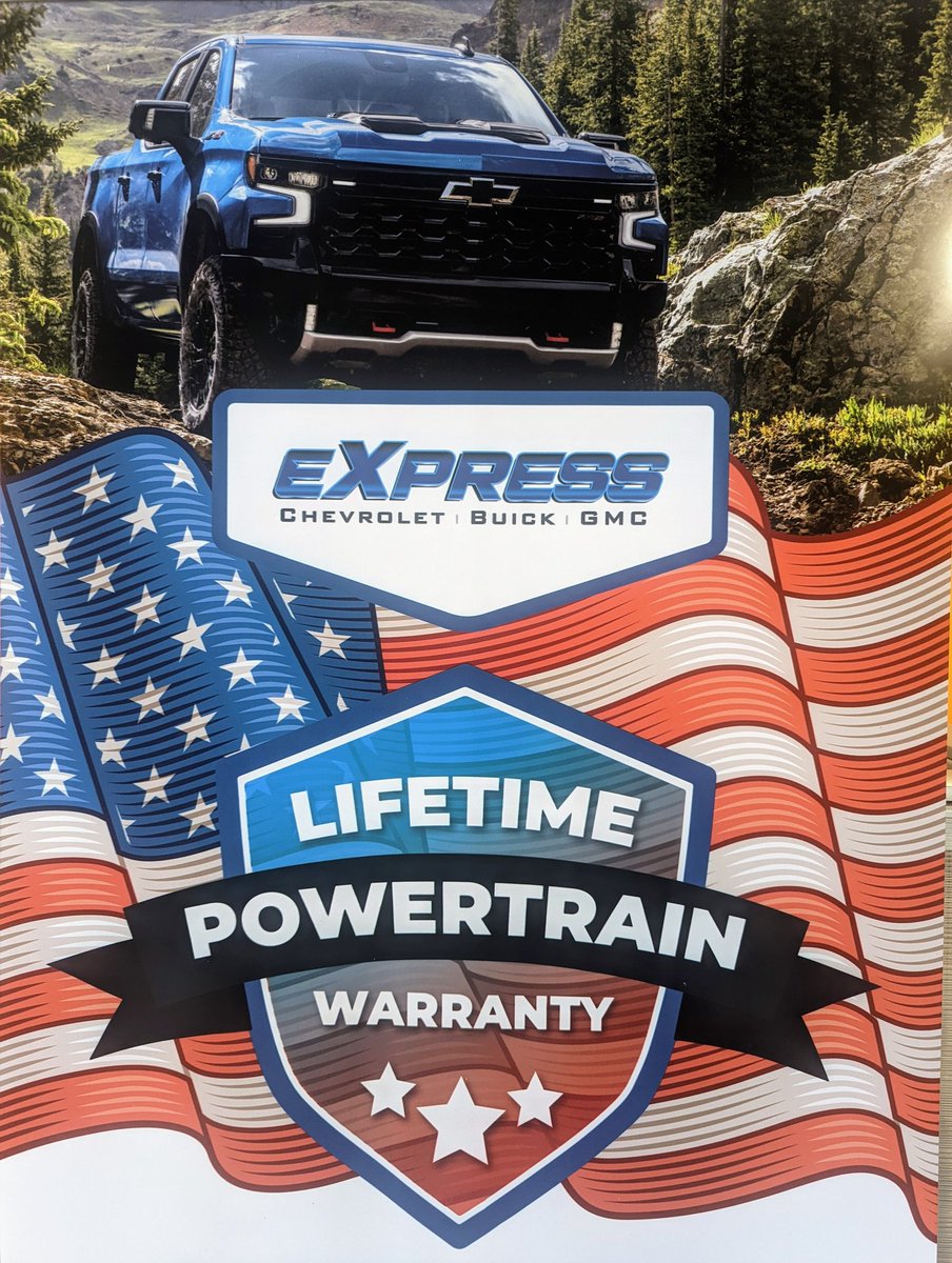 Complimentary with every new Chevrolet, Buick, or GMC!

Complimentary 
adjective

1: given for free

#ExpressChevroletBuickGMC🇺🇸 
#ExpressYourself🇺🇸
