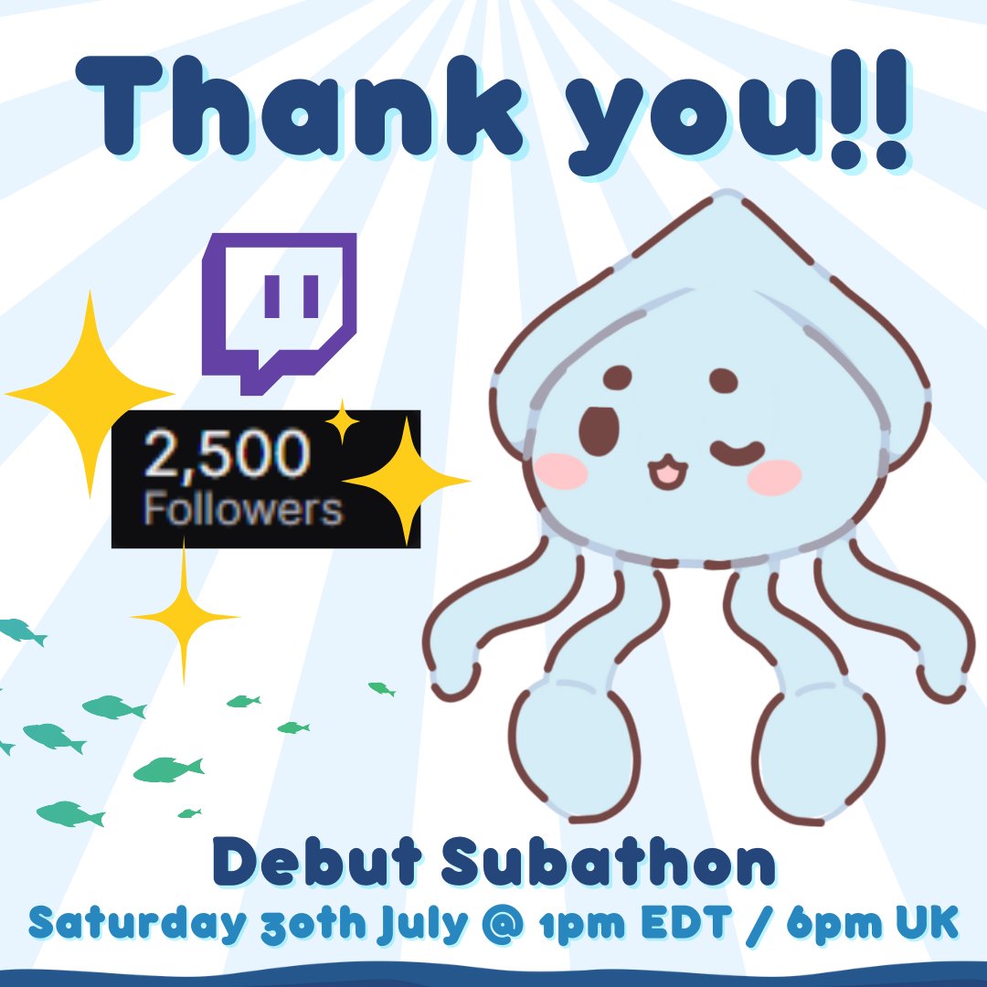 SeanStiny's tweet photo. It's almost the weekend, Lil Squiddies! 🥳

We hit 2500 followers on Twitch just in time for the debut tomorrow!! ✨ This is such a big milestone and I can't thank you enough for all of the support 😭💙

Only one day to go until the debut! 👀

#Vtuber #ENVtuber #VtuberUprising https://t.co/X9HAXdufpu