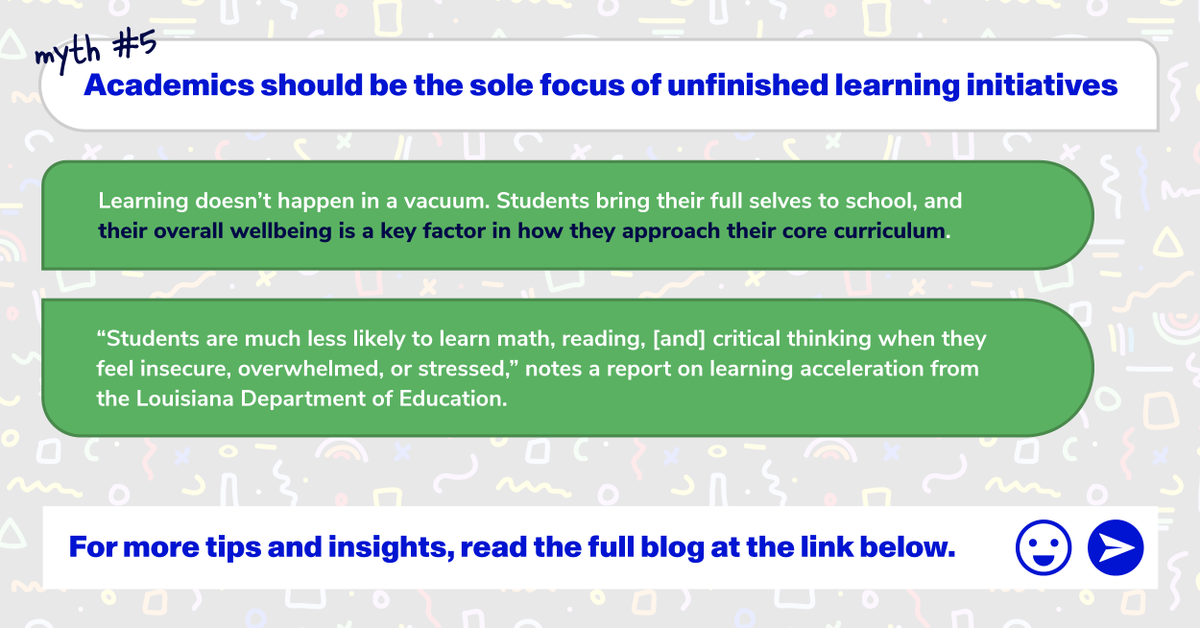 As we grapple with the impact of COVID-19 on education, we’re reviewing common myths about unfinished learning, and focusing on research-backed solutions found in #AcceleratedLearning 🔍

Swipe through to learn more and read the full blog post here: bit.ly/3OfFx6h