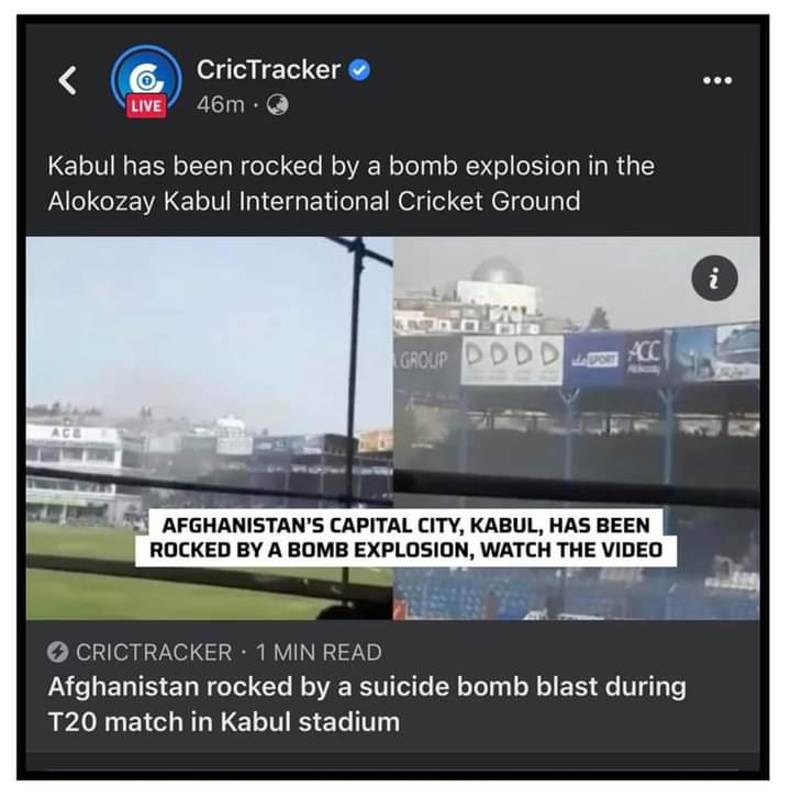 RealMDBilal's tweet photo. Please #Cricktracker don't share unacceptable event even here in n #Kabul wasn't suicide attack just that was not a heavy bomb you released a tweet and post in social media suicide attack please @ICC #Afg people respect #ICC decision @EmalPasarly @jafarhaand @khatir_ahmadzai https://t.co/WAvrDpxB6Y