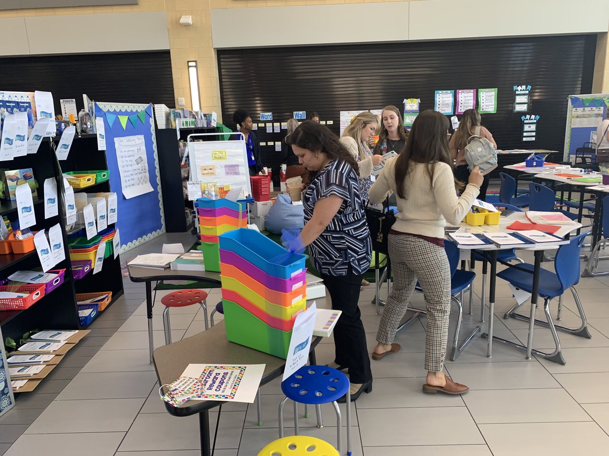 Fun things happening at Intro to CISD.  This is the elementary showcase, where teachers new to CISD can see the physical layout of a classroom (and win resources for their own rooms).  Year after year, I’m impressed by the positive energy these teachers bring.