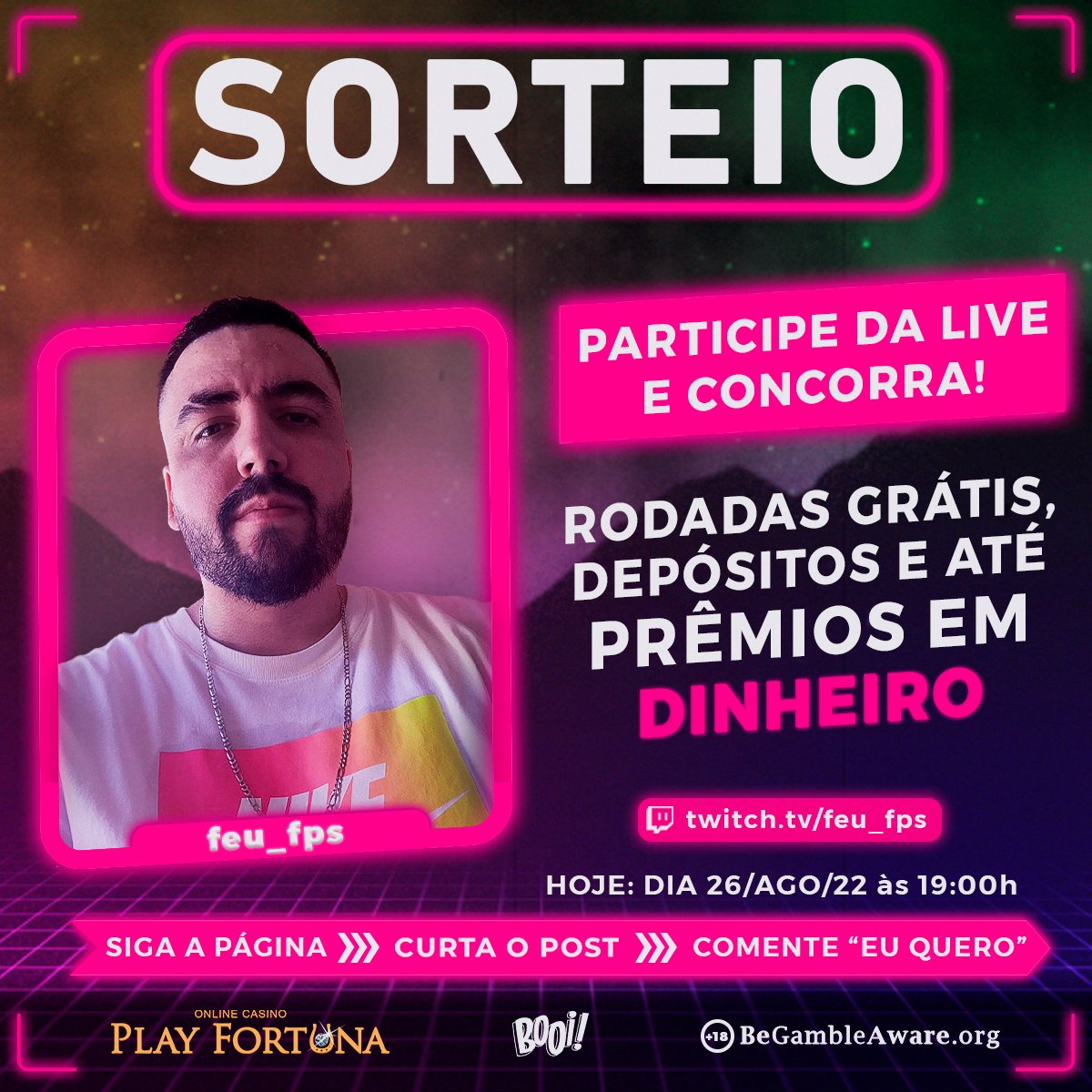 PlayFortunaBR's tweet photo. Que tal ganhar Rodadas Grátis, Depósitos em sua conta e até mesmo prêmios em dinheiro?
Durante todo o mês de agosto teremos sorteios nos canais de nossos parceiros na Twitch!

26/08 às 19h no canal: https://t.co/T98jsOdLcB

Acesse o link para participar: https://t.co/JNSY1uS9Zj https://t.co/FBkzQcDKO5