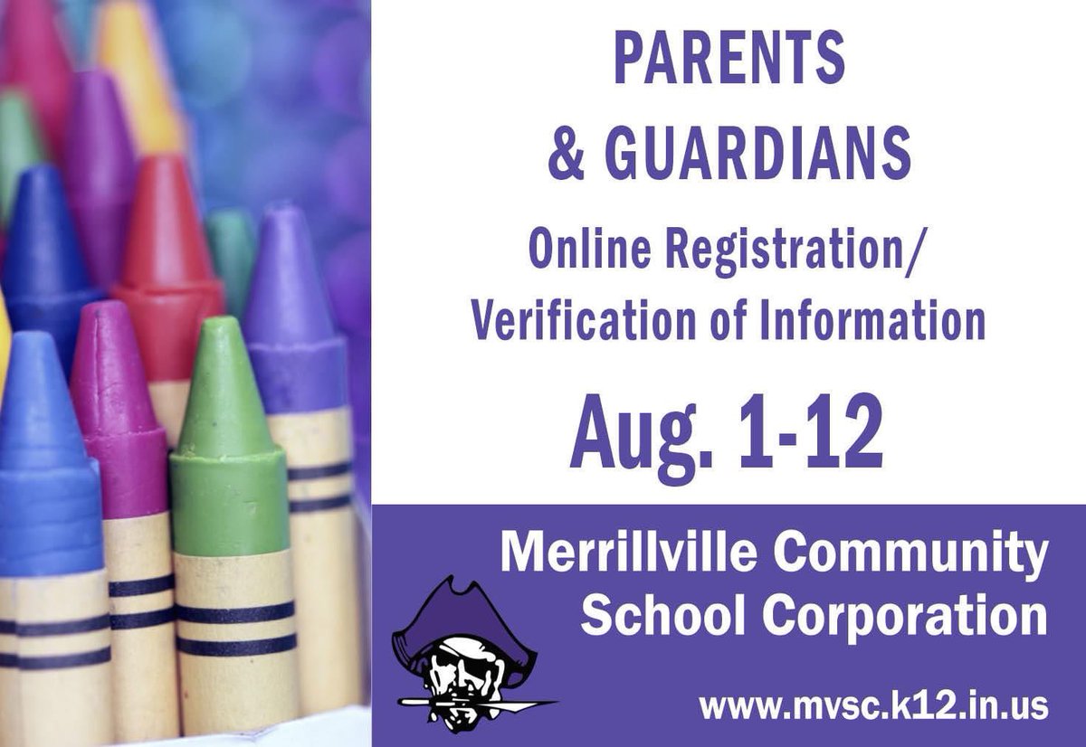 STARTS MONDAY! 

Online registration/VOI is an annual process of confirming your students’ information &amp; formally indicating your child will attend Merrillville Schools for the upcoming school year.