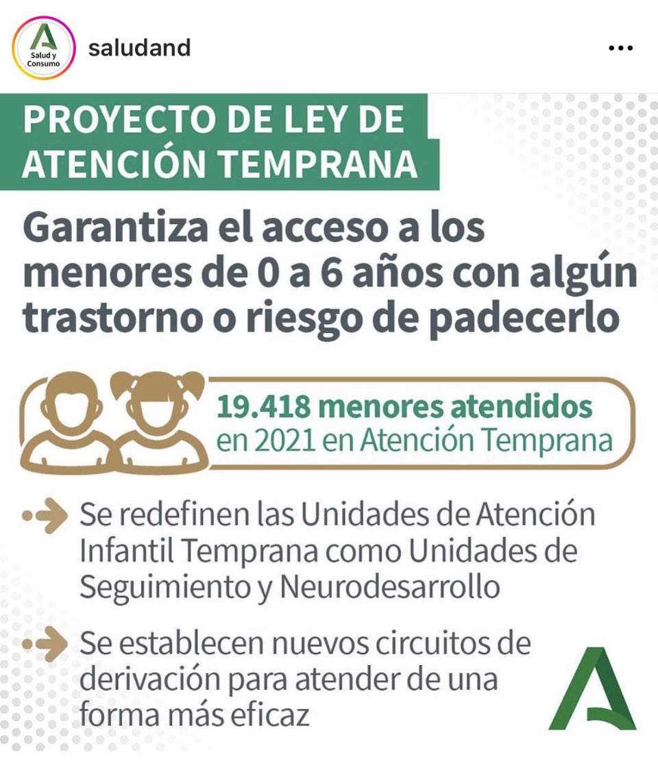 Orgullosa de impulsar el Anteproyecto de Ley de Atención Infantil Temprana en <a href="/AndaluciaJunta/">Junta de Andalucía</a> .
➡️Lo más importante:
1.-Gratuidad .
2.-Los niños y niñas junto a sus familias lo primero.
3.-Líneas de investigación para mejorar los diagnósticos y trastornos existentes .