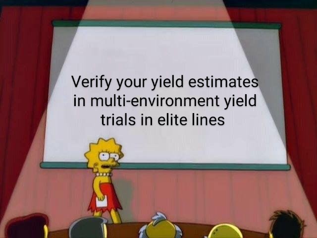 My angry plant breeding student plea to future authors of “Yield increase by [insert wild number] in X crop” studies: Please verify your yield estimates in multi-environment trials in elite backgrounds. Yield in lab-optimized, unimproved lines means very little 14/