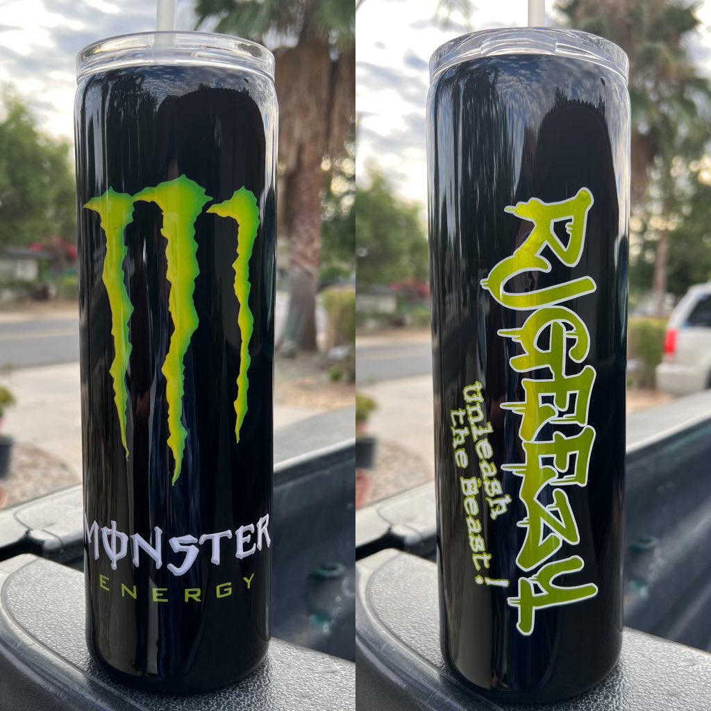 RJGeezy's tweet photo. I asked my Wife to make me a Tumbler for my birthday and she made me a Monster and added my handle to the back … she continues to amaze me! I love you!! @MonsterGaming @MonsterEnergy #Monster #MonsterEnergy https://t.co/0TeJq9rPma