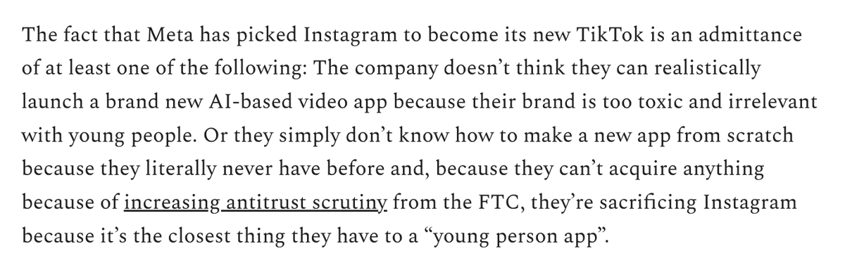 broderick's tweet photo. My big question with all the Instagram/TikTok stuff is why does Meta want to cram TikTok features into Instagram in the first place? Why not just make a new app?
https://t.co/2PtaXic9Dq https://t.co/whitq2sUNI