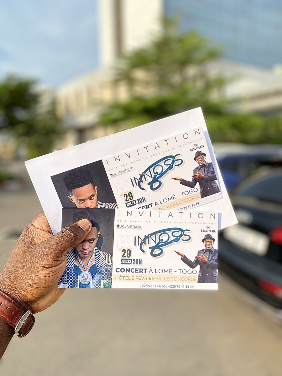 zeusreas's tweet photo. J’ai deux invitations à offrir gratuitement à deux aimables personnes ici ,qui veulent bien assister au concert de l’artiste INNOSS'B & de L’humoriste Michel Gohou toute à l’heure à 20 heures dans la salle concorde de l’ Hotel 2 Fevrier Lome…
#TgTwittos #BossPlaya #UkPartners https://t.co/FXGhxC0WP9