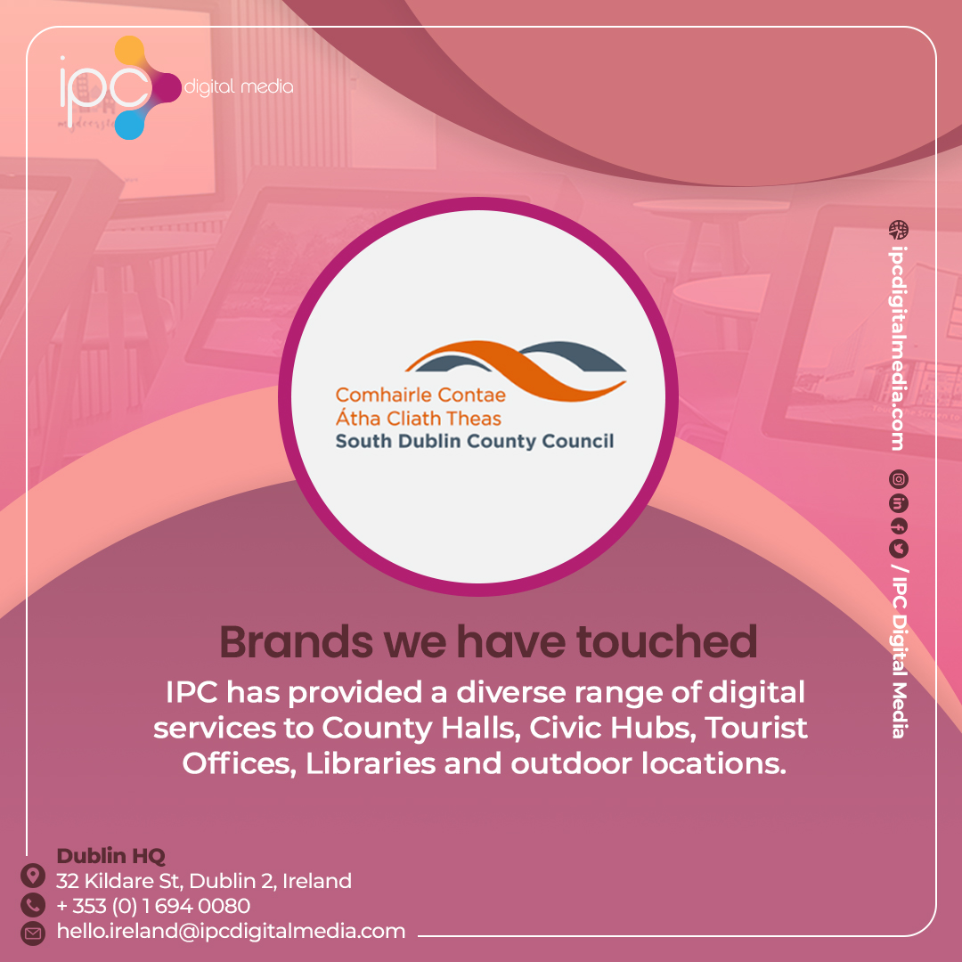 ipcdigitalmedia's tweet photo. IPC has provided a diverse range of digital services to County Halls, Civic Hubs, Tourist Offices, Libraries and outdoor locations.

#CountyHalls #CountyHallsdublin #digitalsignage #corporatesignage #digitalsignagesolutions #videowall #digitalboard #digitaladvertising #dooh https://t.co/fjguu9iQYI