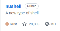 nu_shell's tweet photo. We just passed 20k stars on GitHub! 🥳

Big thanks to everyone who made it possible! https://t.co/BEvLSfPtNX