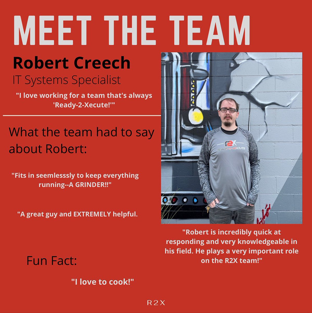 Meet Robert Creech! 

#meettheteam #Ready2xecute #R2X #r2xindy #r2xindianapolis #indianapolis #hiringindy #freight #logistics #supplychain #broker #shipments