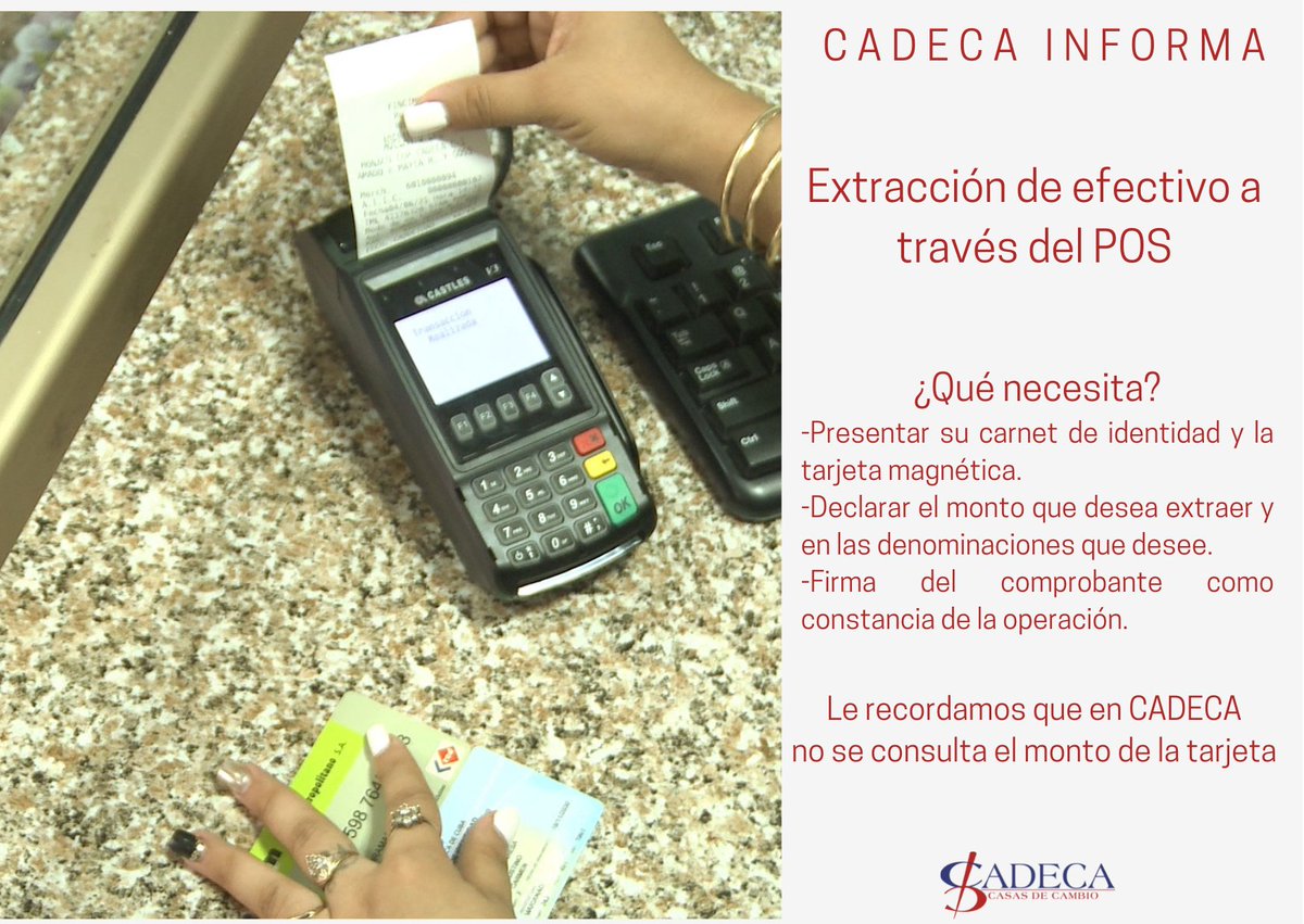 ¿Necesita extraer efectivo y hay cola en los cajeros automáticos o no tienen efectivo para dispensar?
Le tenemos la solución.
Sin aglomeración de personas, y los billetes en las denominaciones que más cómodo le sea al cliente, #CADECA se lo facilitará.
<a href="/BancoCentralCub/">Banco Central de Cuba</a>