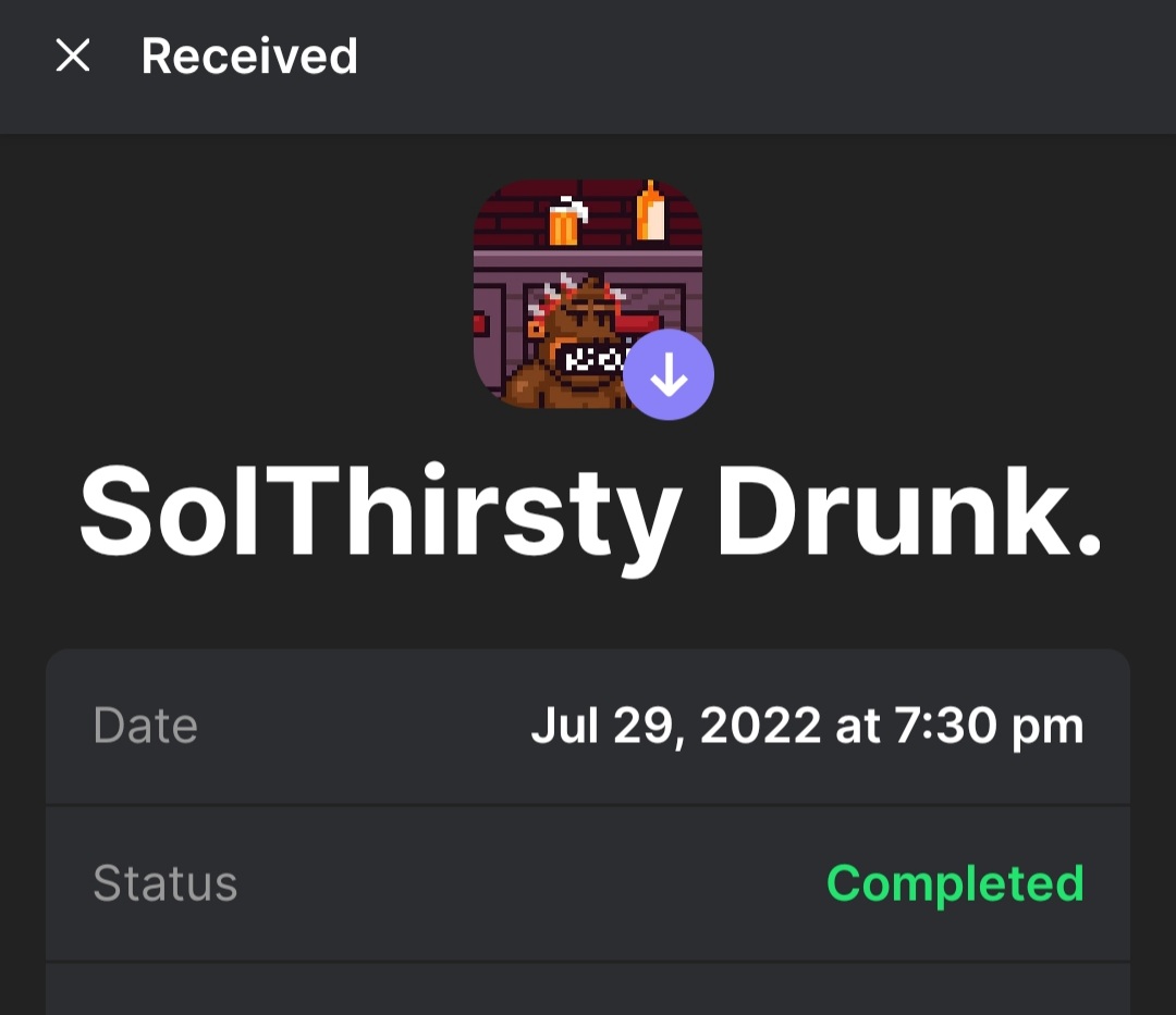 <a href="/SolThirstyClub/">SolThirstyClub</a> still up and running! Getting back on track! Was just awarded with this cool drunk ape for loyalty! 
Don't fade, this is only the beginning of the revamp!!!