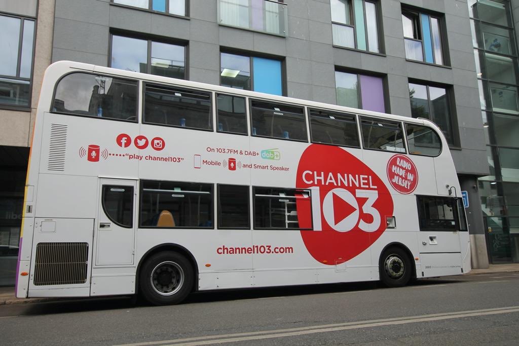 imalexwatson's tweet photo. Finally saw the ⁦@Channel103⁩ / @SoleilRadioCI⁩ bus out in the wild today! 🚌 Not to be the overly-attached ex, but wow it looks fab in real life! 🤩 https://t.co/y3uFcsxaLu