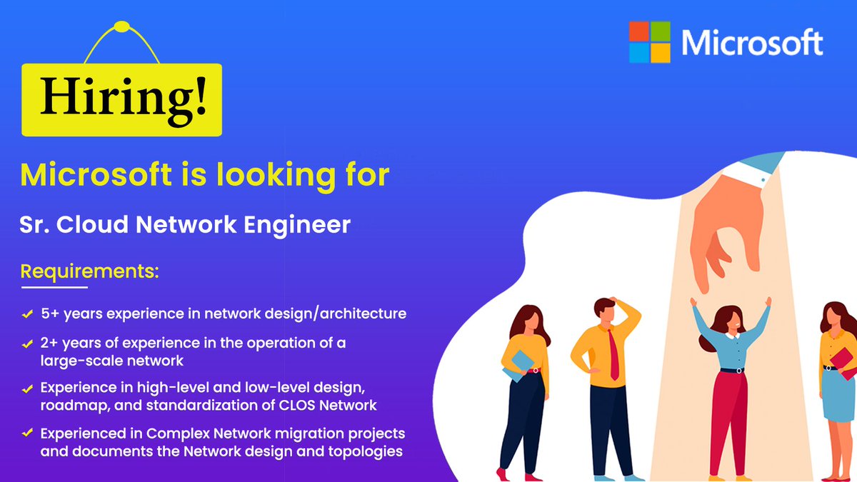 CsharpCorner's tweet photo. Microsoft is looking for Sr. Cloud Network Engineer in Atlanta, Georgia, and United States.

Read more and apply here>> https://t.co/q0eBdgdKW5

#Microsoft #CloudNetworkEngineer #Cloud #SoftwareEngineer #Jobs #JobAlert #jobseekers #JobVacancy #JobSearch https://t.co/obMfeIosTu