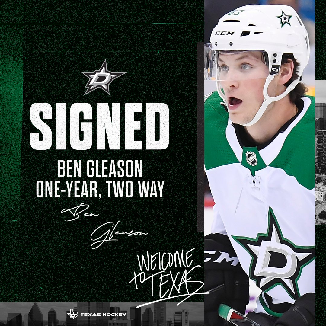Welcome back to #TexasHockey, Ben!

We have signed defenseman Ben Gleason to a one-year, two-way contract.

📰 MORE: bit.ly/StarsSignGleas…