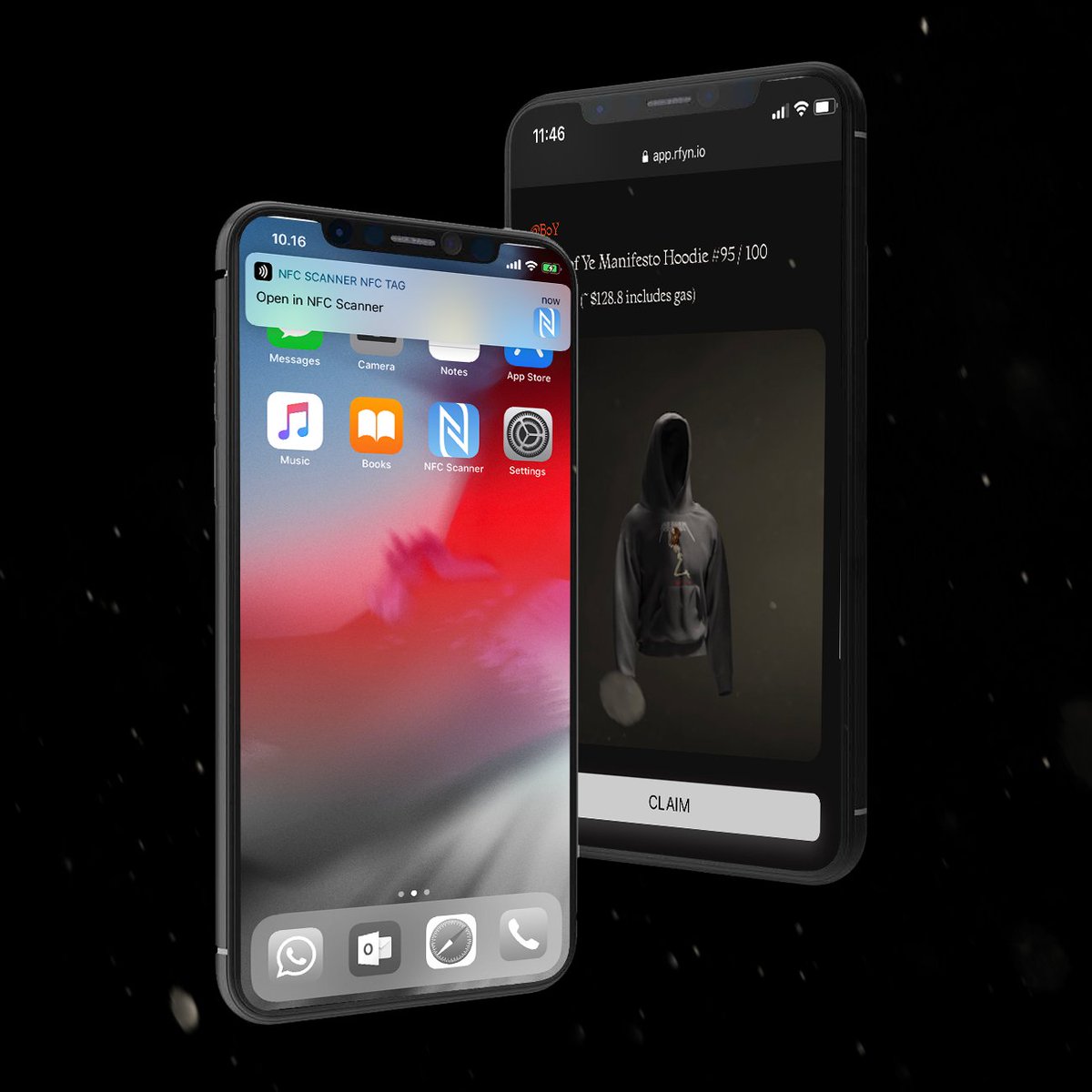 more on sunday's 2pm et Hoodie launch:

// the Hoodie comes with an RFID tag ironed-on, which can be scanned with any smartphone at any time

// it will lead you to a custom-crafted and token-gated url for viewing your Hoodie's nft

// redeem the physical Hoodie there any time