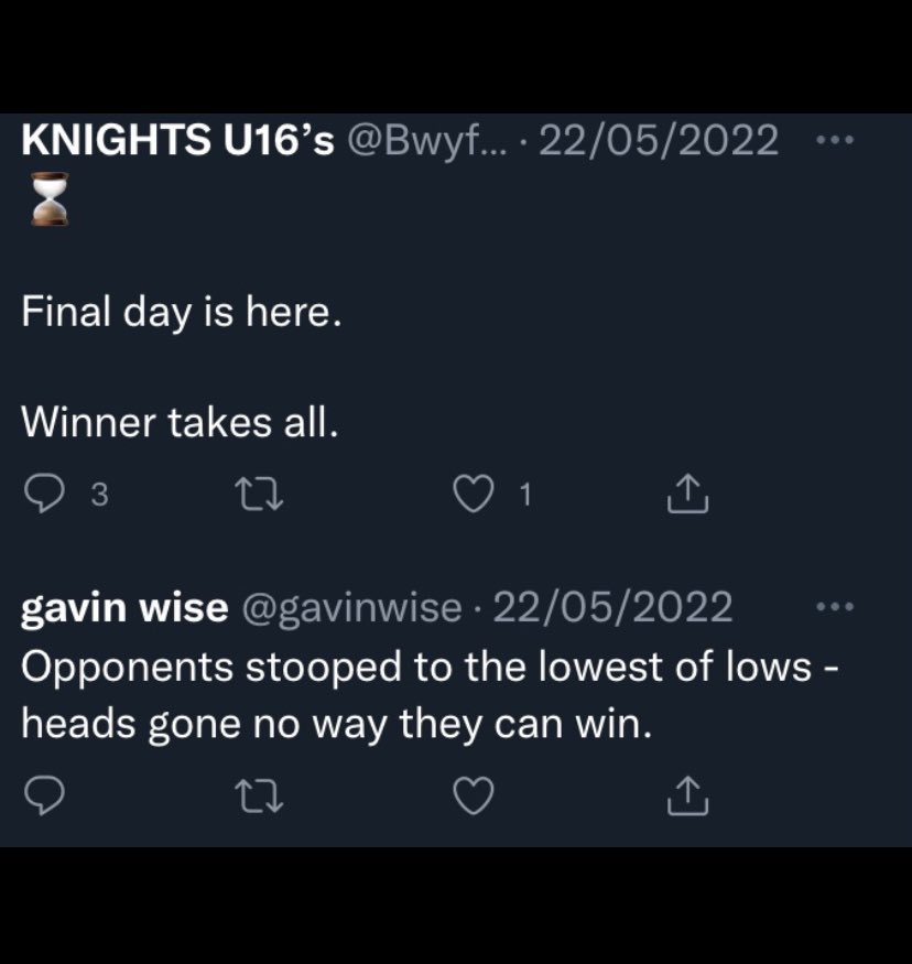 JohnS_nw10's tweet photo. So, 8/9 weeks ago myself ,my coaches and team were accused of all sorts online by the other team in our age group (U16 Knights) coaches and a parent. Reported the posts. All posts came down last week! Still no reasons for the posts or an apology for the malicious comments. https://t.co/UUnJDBBUr6