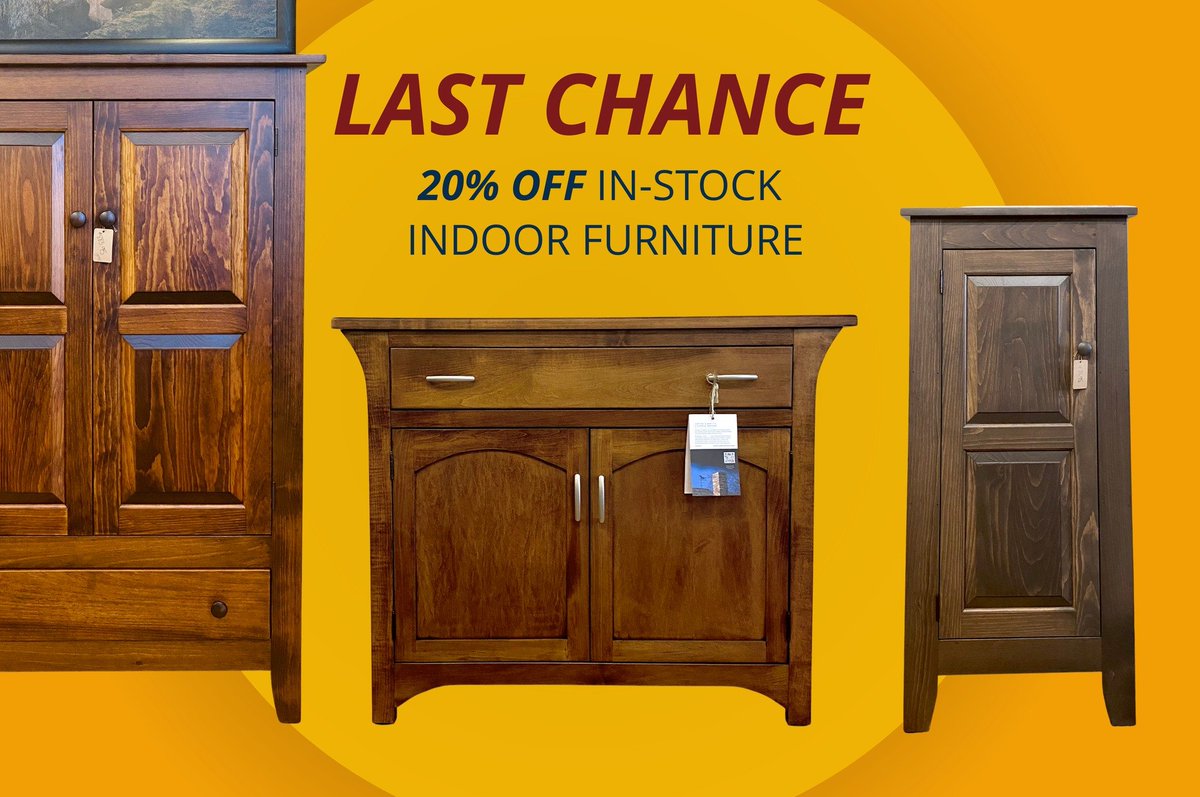 Thisnthatamish's tweet photo. ☀ Our Summer Sale is ending this weekend for in-stock indoor furniture! This will be the last chance to get 20% off quality Amish crafted pieces at our furniture stores. ☀ Come see us today, tomorrow 9AM-5PM and this Sunday 11AM-5PM. #thisnthatamishoutlet https://t.co/x4JypjiPjC