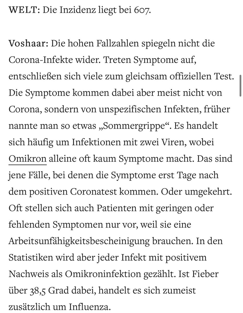 Meine <a href="/welt/">WELT</a>spr-Kollegin <a href="/EBodderas/">Elke Bodderas</a> hat für @welt den Pneumologen Thomas #Voshaar interviewt, der als Teil einer interdisziplinären Expertengruppe - anders als viele Kollegen - die sofortige Rückkehr zur Normalität fordert. Das ganze Gespräch steht hier: welt.de/politik/deutsc…