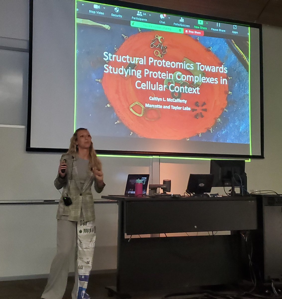 Listening to the amazing @computingCaitie's PhD defense. She wears her science proudly! (Wait--is that her #PS36 poster?)
