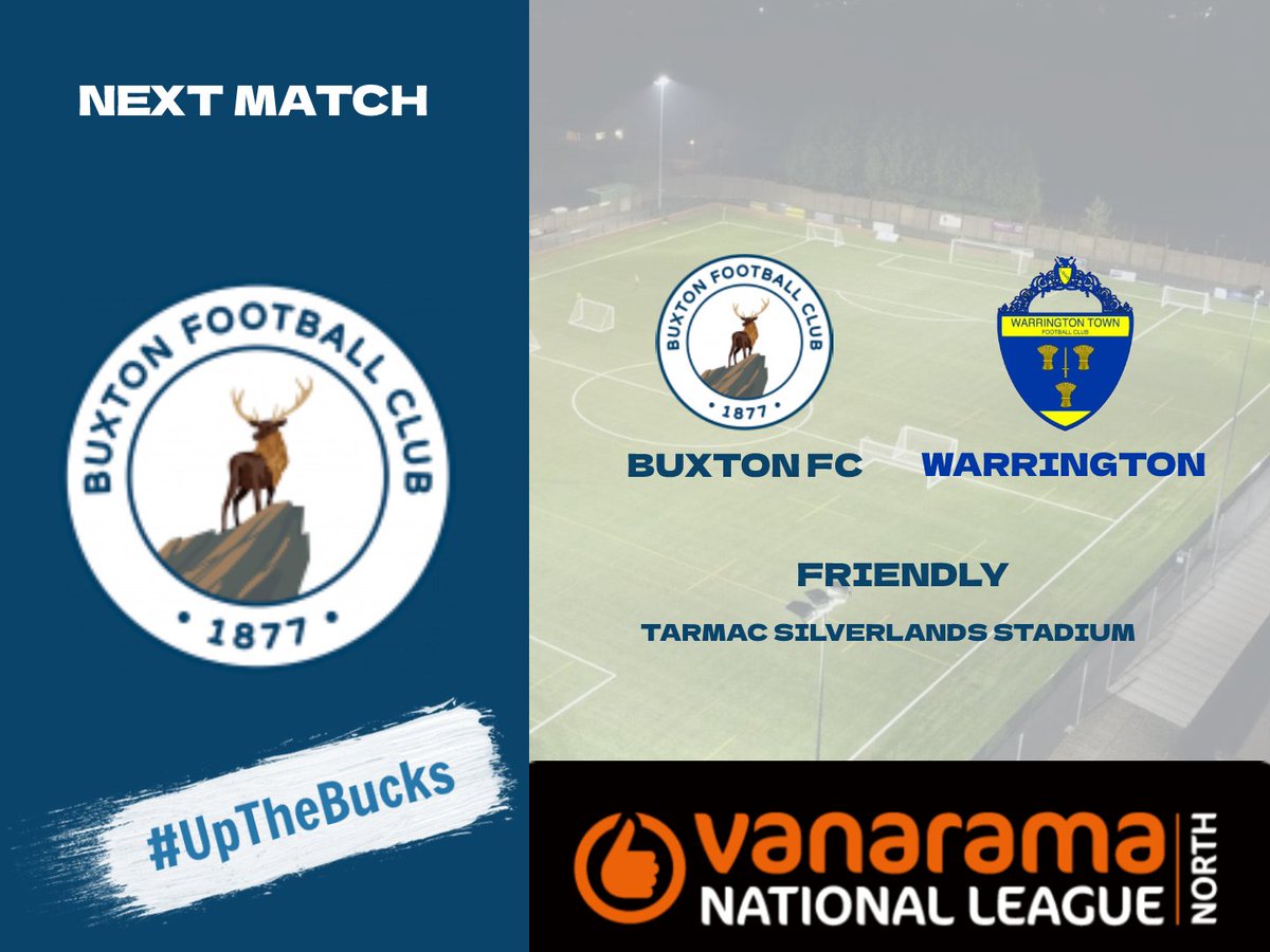 BuxtonFCUpdates's tweet photo. 🏆 Friendly
📅 Sat 30 July, 15:00
🆚 @theyellows 
📌 Silverlands, SK17 6QH
💷 Adults £5 / Conc. £5 / Under 16s free

The final game of our pre-season sees us host Warrington Town tomorrow. After that, it's time for the league season to commence 👀

See you all there! 🔵⚪️ https://t.co/zWbvl6tU1n