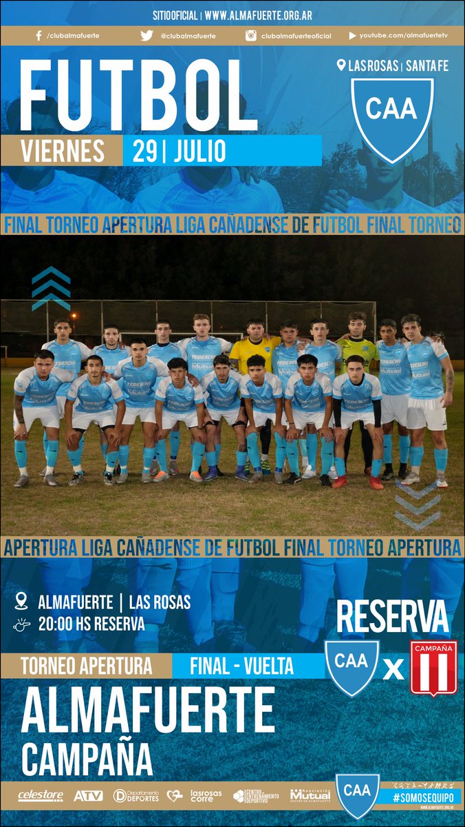 #FUTBOL Hoy se juega la Final en Reserva!
20 hs ALMAFUERTE Vs <a href="/CAyBC/">C.A.y B.Campaña</a>