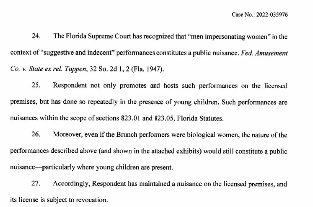 Ron DeSantis has filed a public complaint against a bar that does drag brunch. In the complaint, he references a 1947 ruling that "men impersonating women in a suggestive fashion" is against the law. They will use this to go after all drag and eventually all trans people.