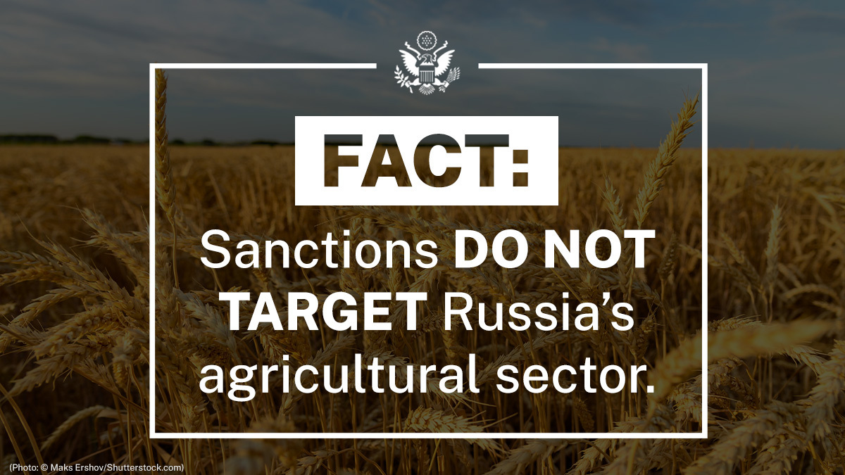 Contrary to Moscow’s disinformation, sanctions against Russia are not responsible for increasing food and nutrition insecurity worldwide. The Kremlin is. More: state.gov/disarming-disi….