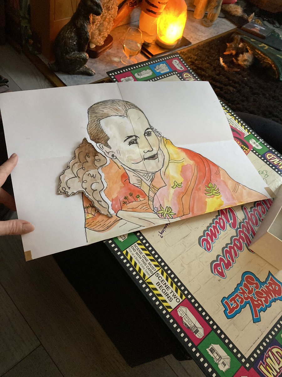 Meowskavitch's tweet photo. It’s phase 2 of #Neighbours day. Board game underway… next up: Pin The Pony on Maloney. @skullsandrobots @Helenfaerieart #CelebratingNeighbours https://t.co/7ULbTMq7BU