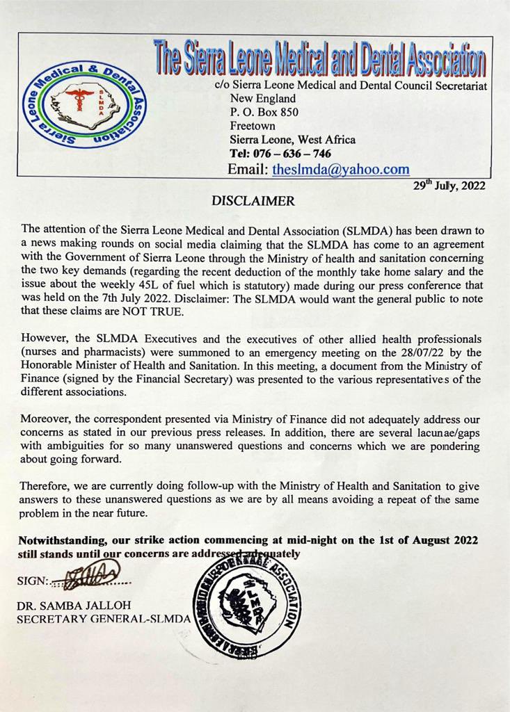 sandralako's tweet photo. Update from the #SierraLeone Medical and Dental Association. #slmda @theslmda
#SaloneTwitter https://t.co/eV0Bh78H26