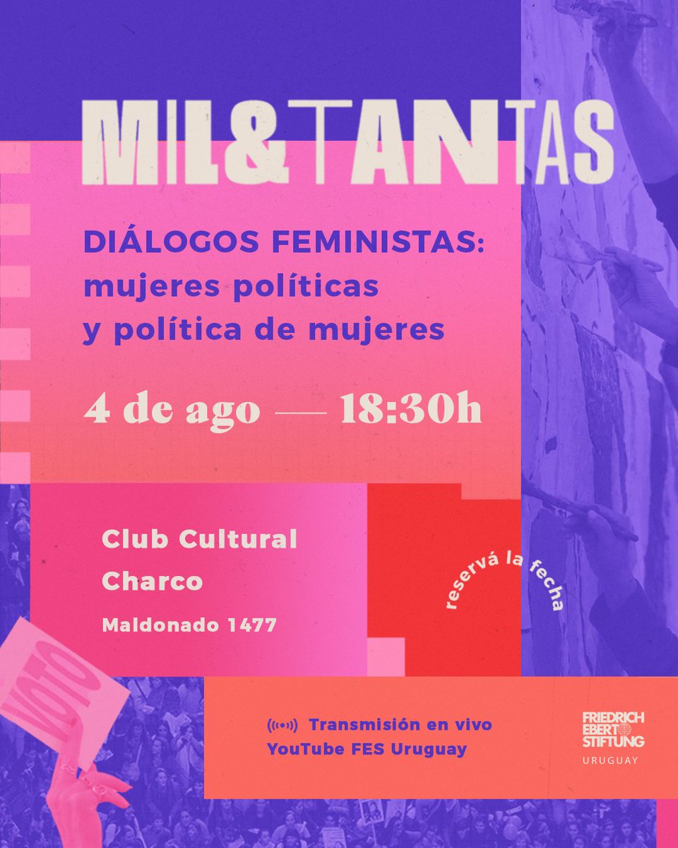 ¡Ya llega #Militantas 🔥!

🟣<a href="/CosseCarolina/">Carolina Cosse</a>, Intendenta de MVD
🟣<a href="/Veropr2810/">Vero Piñeiro</a>, Vicepta. <a href="/Frente_Amplio/">Frente Amplio</a> 
🟣<a href="/elbia1/">Elbia Pereira</a>, Sec. General <a href="/PITCNT1/">PIT CNT</a> 
🟣Niki Johnson, Doc. e investigadora @ceifem 
🟣<a href="/NaiaraTamara/">femisindicalista</a>, feminista y sindicalista

+ info e inscripciones 📲 uruguay.fes.de