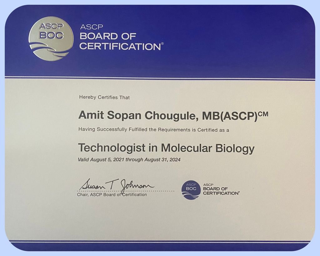 Amit_C90's tweet image. I am delighted to share that its almost been a year since I received certification from ASCP.
Overall, preparing for MB(ASCP) exam helped me to revise basics of molecular biology and understand its clinical aspects in detail.
#molecularbiologist #continiouslearning 🥼🧬
