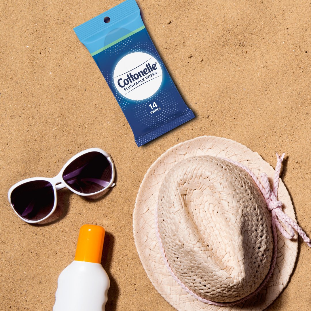 No sandy cheeks here🏖️ Feel shower #fresh on every adventure when you choose #Cottonelle® Flushable Wipes, available in convenient on-the-go packs!