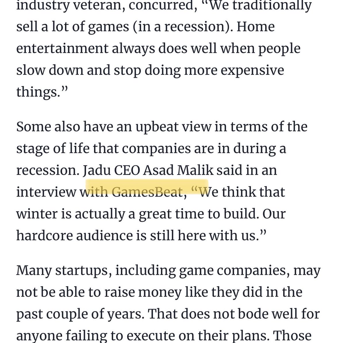 Here’s me being “upbeat” in articles about the recession because the <a href="/JaduAVAs/">JaduAVAs</a> community and team staying building through the winter.