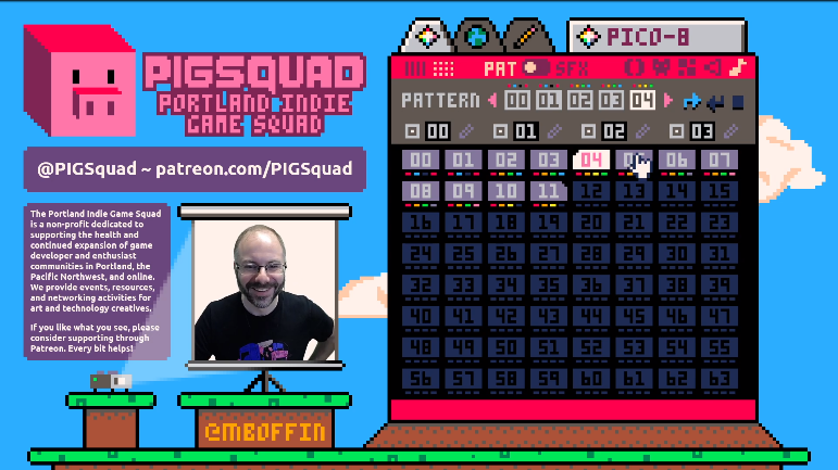 PIGSquad's tweet image. On Sunday starting at 1pm PT, @MBoffin (of #pico8 zine FAME 📜) will be teaching a workshop on game feel & design on twitch.tv/PIGSquad!
We'll be using the educational in-browser version and no prior coding knowledge is required - hope to see you there!
#gamedev