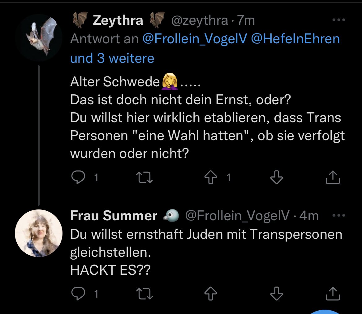 Marie Wenninger on Twitter: "@Cailleacha1 @dana_mahr1 @Frollein_VogelV Wer relativiert die Verfolgung von Transpersonen, wenn man Sie nicht unter der Shoah subsumieren möchte? Seid ihr alle besoffen?" / Twitter