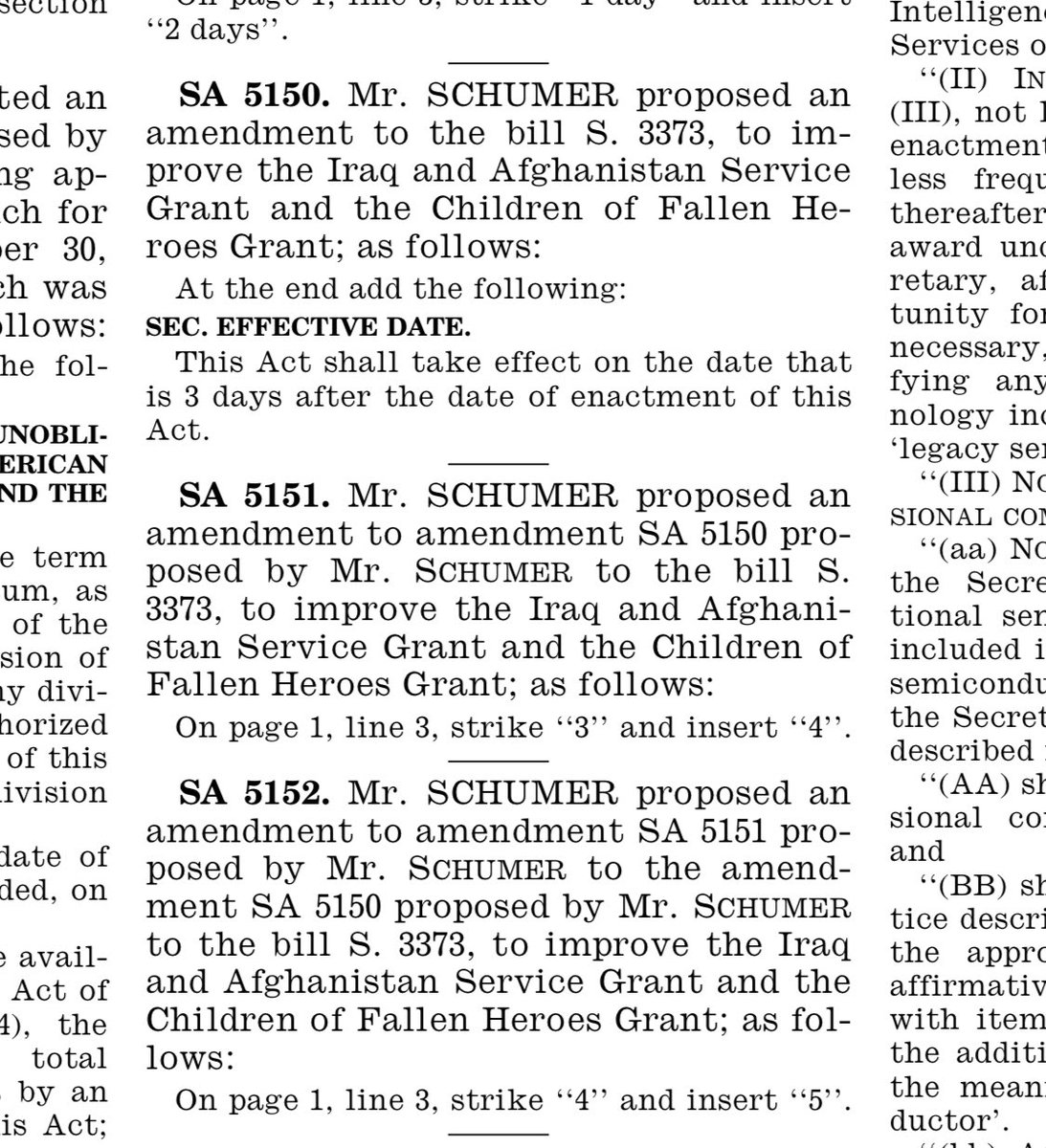 Julesypop's tweet photo. @jonstewart To everyone saying that Senators tried to sneak in amendments. These are the official ammendments to the bill S.3373. Literally just changing the effective date. https://t.co/SW1uvZzBNX