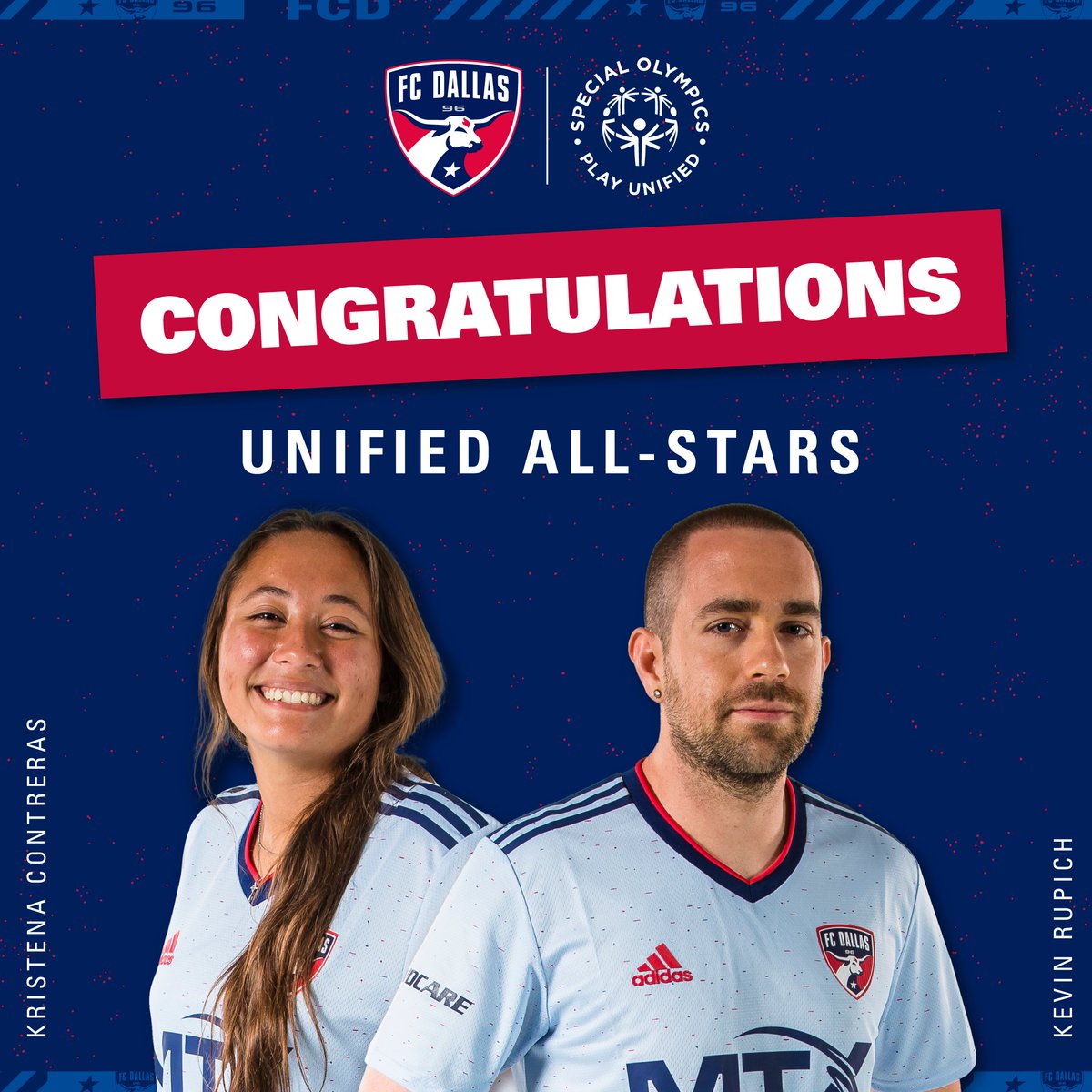 FCDallas's tweet photo. 🌟 MLS Unified All-Stars 🌟

Congratulations to our Unified players, Kristena Contreras &amp; Kevin Rupich, on being named to the Special Olympics Unified All-Star Game!

#PlayUnifiedMLS x #SoccerForAll https://t.co/ToCwWIkNDB