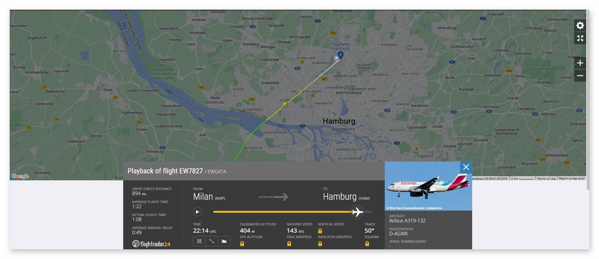 vio_2x's tweet photo. 1/x "Das Nachtflugverbot in HAM zwischen 0-6 Uhr ist sehr konkret und sehr strikt."🤡So strikt, dass der Spaßtouristenflieger und Lärmterrorist Eurowings #EW7827 am 29.07.22 um 00.15 Uhr die Anwohner in HH-West in den Flugschneisen des #Hamburgairport  aus dem Schlaf reißen darf: https://t.co/2X6tNuaNMx