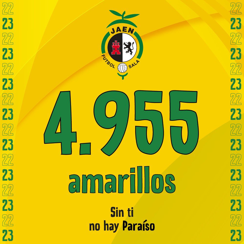 JaenFS's tweet photo. 😍 ¡SOIS UNA J***** PASADA!

💛 ¡Ya somos 𝟒.𝟗𝟓𝟓 amarillos!

🏡 C/ Campillo de Arenas 7, Jaén
🗓️ Lunes a viernes
⏰ 9:00-14:00 y 17:00-20:30
📲 https://t.co/aB58HCiKQf

🔥 Y más de un mes aún para el comienzo de liga

💛 𝐒𝐢𝐧 𝐭𝐢 𝐧𝐨 𝐡𝐚𝐲 𝐏𝐚𝐫𝐚𝐢́𝐬𝐨 💛

#SomosJaén💛 https://t.co/vh4Cr7BRxC