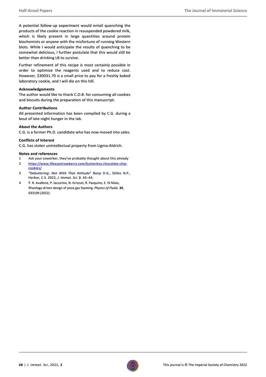 The Journal of Immaterial Science (@jimmatsci) on Twitter photo How much would it cost to make chocolate cookies with ingredients from <a href="/SigmaAldrich/">Sigma-Aldrich</a> ? Answer: quite a lot. How much would it cost to make chocolate cookies with ingredients from <a href="/SigmaAldrich/">Sigma-Aldrich</a> ? Answer: quite a lot.