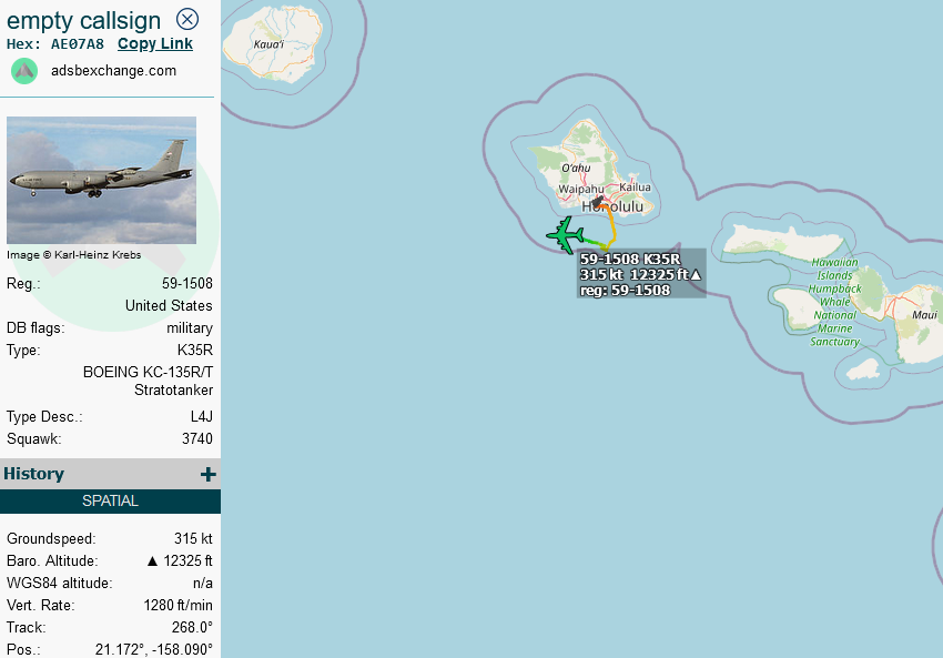 SirListenalot's tweet photo. #KC135 #AE07A8 as #ETHYL24 out of Honolulu on its way to Kadena, Japan https://t.co/duWcihcyHV