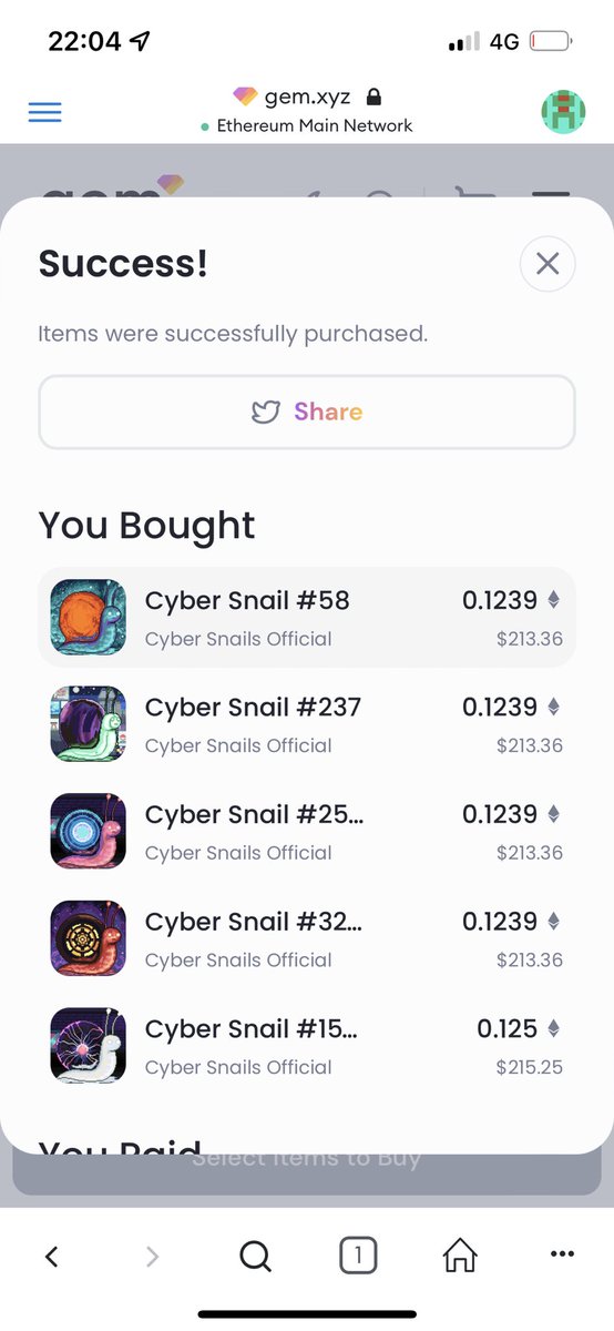 BjarnensFar's tweet photo. @0xDrecks @CyberSnailsNFT Just swept 14xπ₯π₯π₯π₯π₯π₯π₯#snailsummer https://t.co/B8Zyw0X8bP