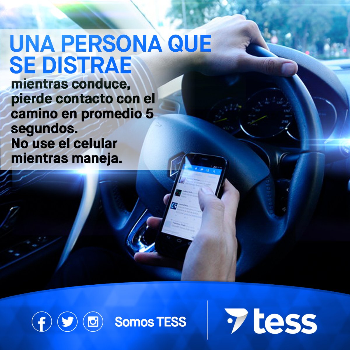 somostess's tweet photo. 5 SEGUNDOS es el promedio de tiempo en que se pierde contacto visual con el camino al usar el celular mientras conduces. Segundos que pueden ser fatales.
#NoUsesElCelular #SomosTESS #TransitoManta https://t.co/7AB7c2C6sy