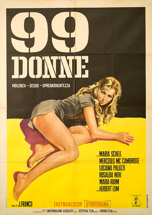 Italian film poster for #JessFranco's #99Women (1969) #MariaSchell #MercedesMcCambridge #LucianaPaluzzi #HerbertLom #MariaRohm #RosalbaNeri