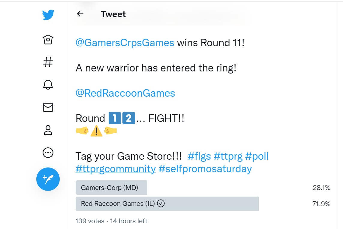 RedRaccoonGames's tweet photo. WOW! Look what y'all did! Also it must've been 17 hours left not 7 because there is still 14 hours left of voting. If we win this week, we will need your help again next week.
#GameStoreGauntlet #FLGS #BoardGames #SmallBusiness https://t.co/gj1Xgdgatp