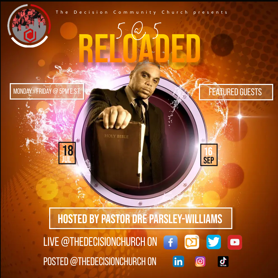 prophetdre's tweet photo. Join Prophet Dre, for a five-minute daily dose of inspiration, focus and accountability Monday through Friday on Five @ 5. We'll have pre-recorded and live guests weekly as well!!! #joinus #fiveat5 #prophetdre #iAmTheDecision #reloaded #thesummerofsalvation #thesoschallenge https://t.co/Lefk8OHBgI