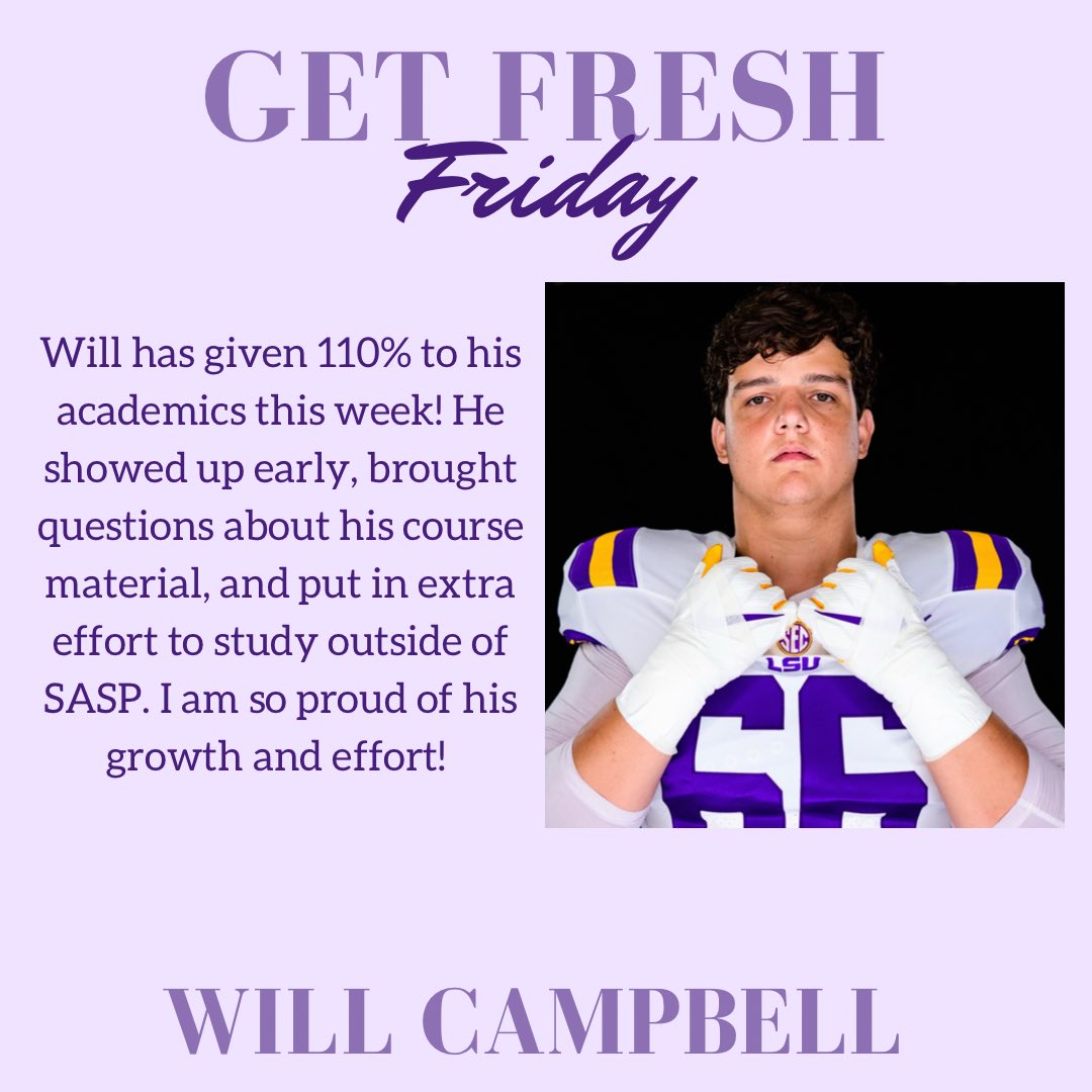 LSUAcademicCtr's tweet photo. Today's #GetFreshFriday features Mason Taylor, Will Campbell, and Griffin Herring! https://t.co/hv7R6QPFH0